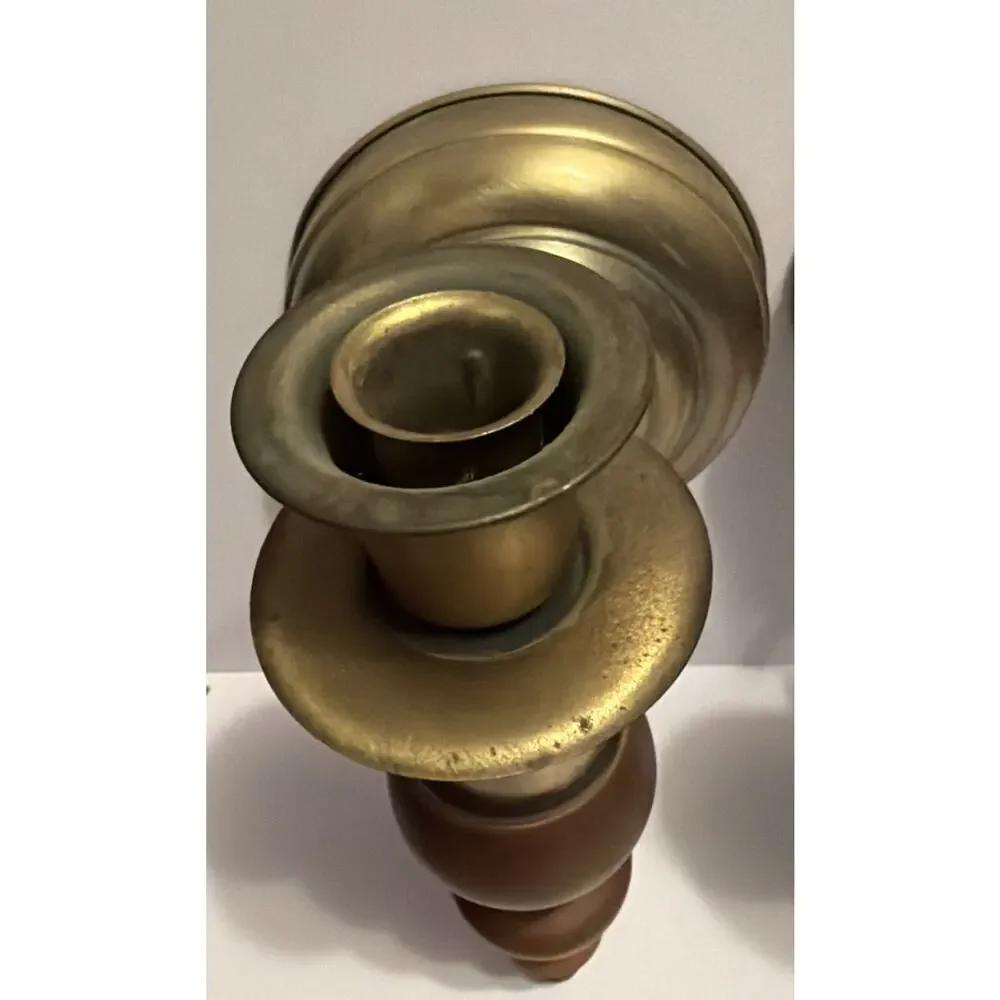 2 Vintage HOMCO Taper Candle Holder Wall Sconce Brass and Wood Home Interior MCM